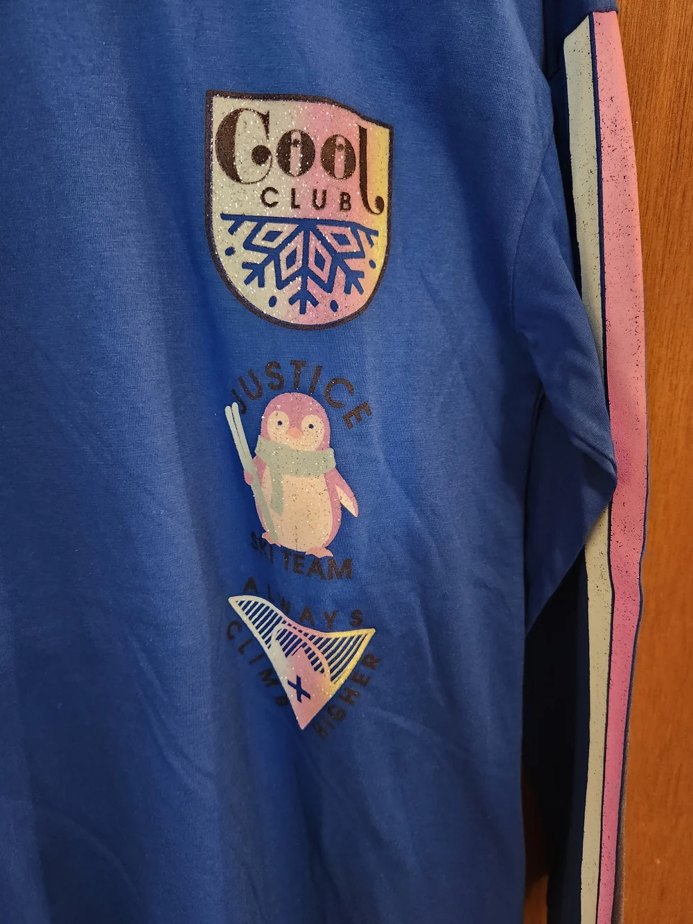Justice Blue Long-Sleeve Graphic Top with Pink & Mint Accents